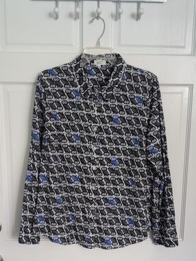 crown & ivy Black, White and Blue Owl Print Button-Up Ladies Shirt